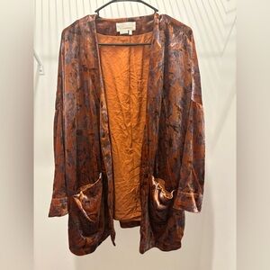 Anthropologie Velvet Blazer in Rich Brown and Orange